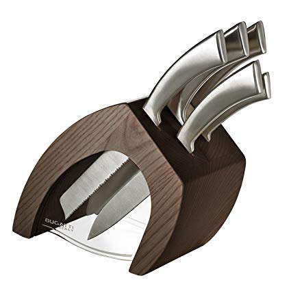 Set 5 Coltelli Ergo con Ceppo Virgola Frassino Tabacco Bugatti