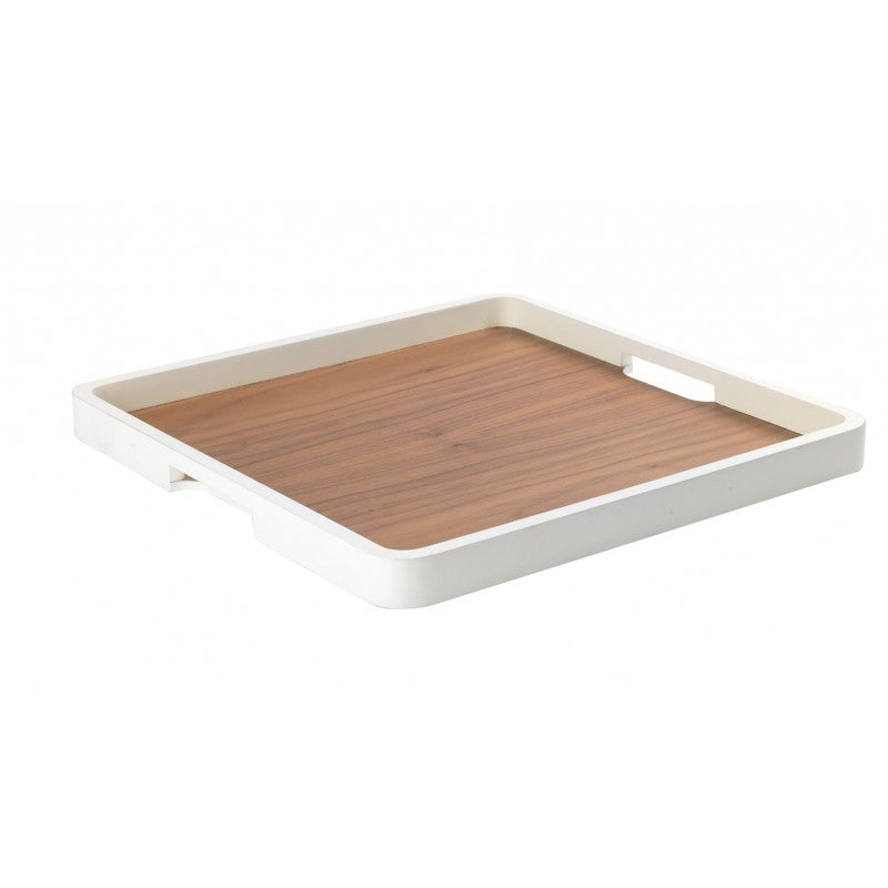 Vassoio Quadrato L'Oca Nera 40x40 cm Legno Laccato Bianco con Manici