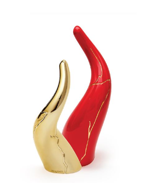 Corno Portafortuna Kintsugi Rosso e Oro 22cm – Sequenze