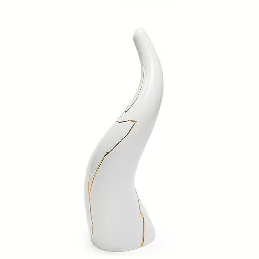 Corno Kintsugi Bianco e Oro h22 cm Sequenze - Portafortuna Argento e Oro