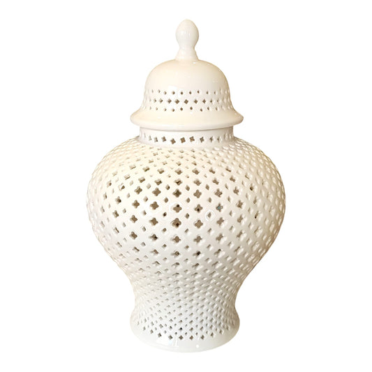 Giara Decorativa in Porcellana Bianca Fade con Coperchio 49 cm