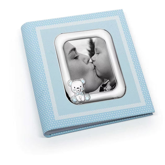 Album Bimbo Orsetto 25x30 cm Celeste Argento Linea Puro Nascita