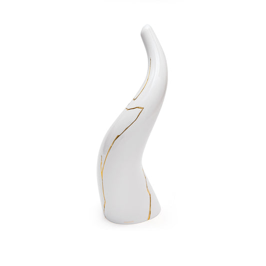 Corno Portafortuna Kintsugi Bianco Oro 11cm Sequenze