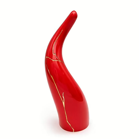 Corno Portafortuna Kintsugi Rosso Oro 11cm Sequenze