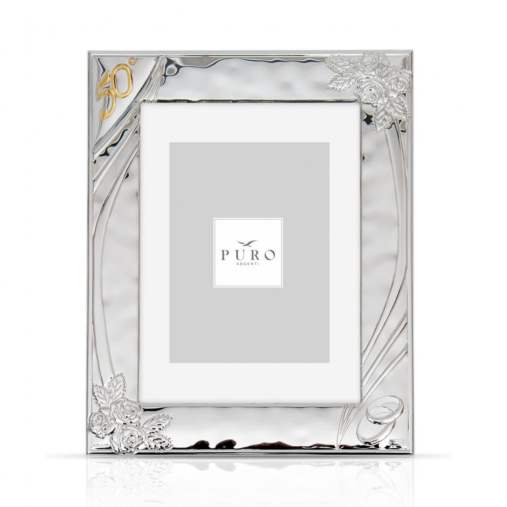 Portafoto Argento 50° Anniversario Rose Linea Puro Spalla Legno
