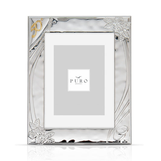 Portafoto Argento 50° Anniversario Rose Linea Puro Spalla Legno